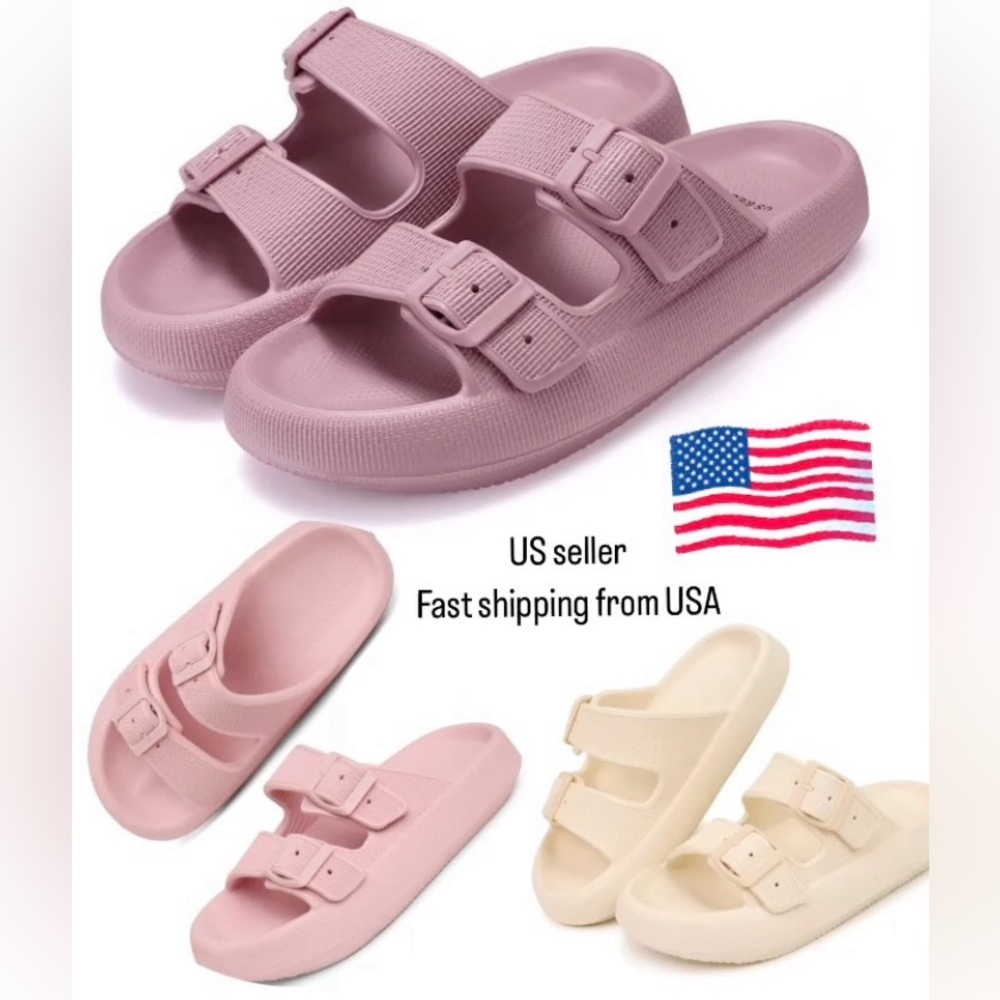 NEW Cloud Slides for Women EVA Sandals Thick Sole Adjustable Buckles Slippers